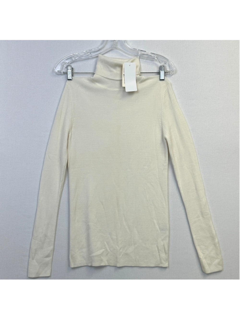 Uniqlo Extra Fine Merino Wool Ribbed Turtleneck Sweater Off White Women's M